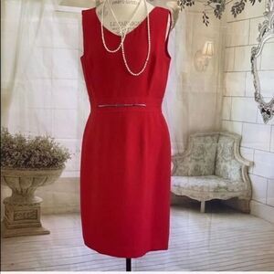TAHARI Red Women’s Sheath V-neck Midi Sleeveless Dress US 10